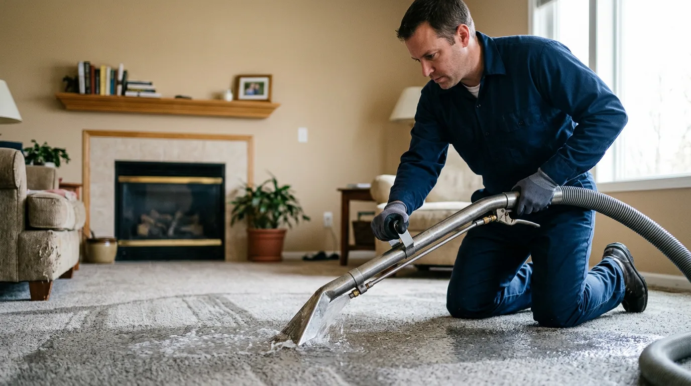 Water damage restoration technician working near Garrett, IN